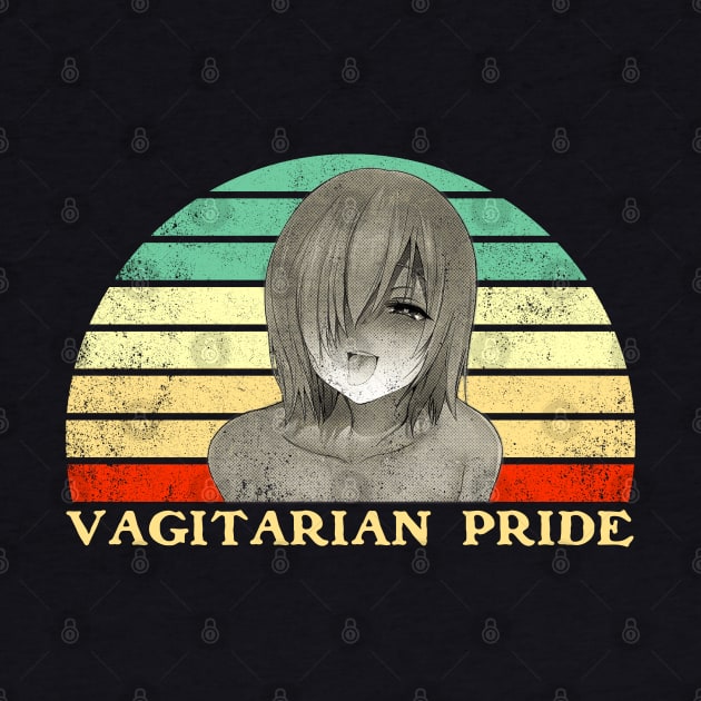 Vagitarian Pride - Lesbian Anime Pun - Retro Sunset by clvndesign